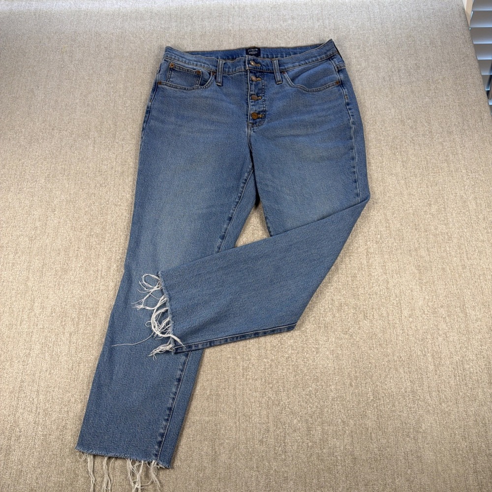 J.‎ Crew Essential Straight Jean Women 31 Blue Button Fly Raw Hem High Rise